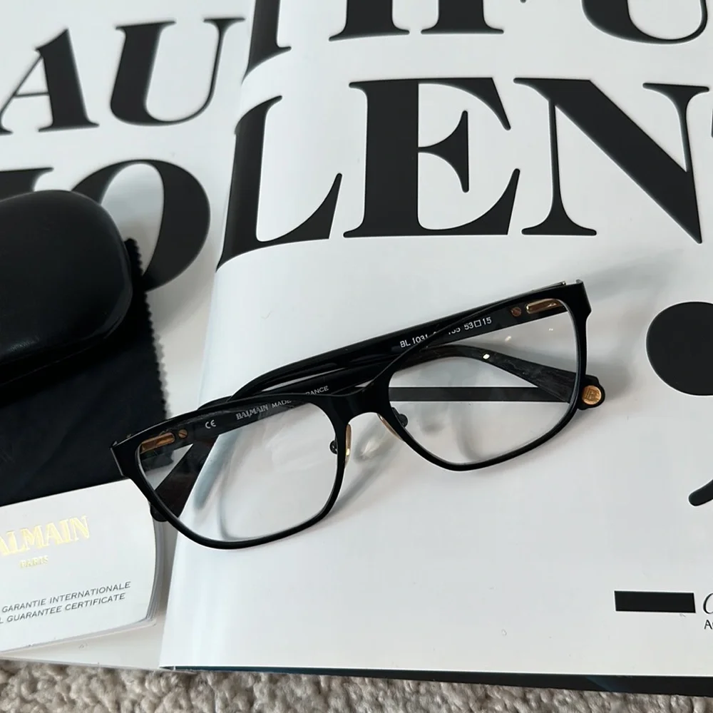BALMAIN Black Frame, Clear Lens Eyewear With Case, Cloth & Authenticity Booklet